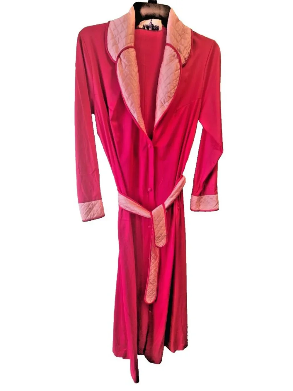 Vintage Vanity Fair Pink Quilted Collar Robe - Size 12 - Made in USA with Pocket